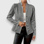 Gray Women's Cable Knit Sweater Jacket with Mock Neck & Button-Front Closure — Mira