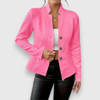 Pink Women's Cable Knit Sweater Jacket with Mock Neck & Button-Front Closure — Mira