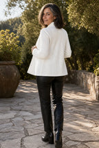 Women's Open Front Blazer with Stand Collar & Cable Knit Texture - Back Full Pose