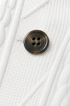 Women's Open Front Blazer with Stand Collar & Cable Knit Texture - Button Detail Close Up