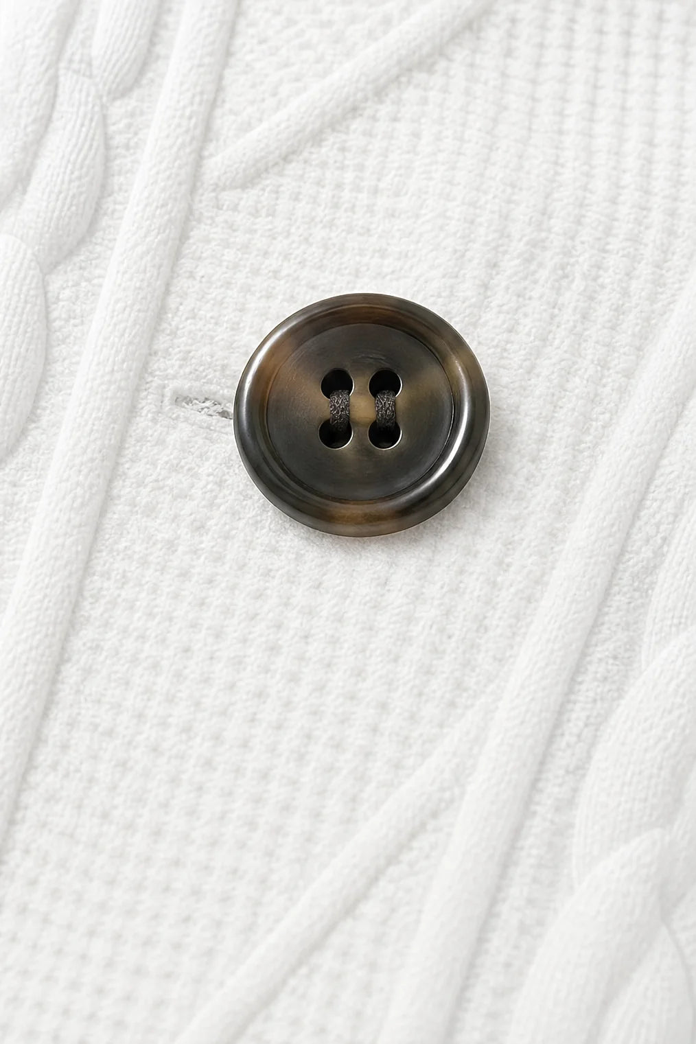 Women's Open Front Blazer with Stand Collar & Cable Knit Texture - Button Detail Close Up