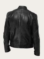 Men's Lightweight Leather Jacket with Snap Collar & Zip Pockets - Back Studio