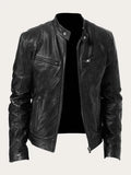 Men's Lightweight Leather Jacket with Snap Collar & Zip Pockets — Atticus