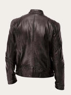 Men's Lightweight Leather Jacket with Snap Collar & Zip Pockets - Back Classic