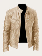 Gold Men's Lightweight Leather Jacket with Snap Collar & Zip Pockets