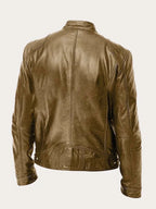 Men's Lightweight Leather Jacket with Snap Collar & Zip Pockets - Back Full