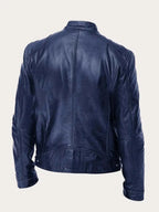 Men's Lightweight Leather Jacket with Snap Collar & Zip Pockets - Back Plain