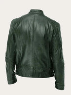 Men's Lightweight Leather Jacket with Snap Collar & Zip Pockets - Back View