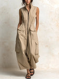 Women's Cargo Jumpsuit with Elastic Waist & Relaxed Wide-Leg Fit — Naomi