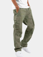 Army Green Men's Cargo Pants with Elastic Waistband & Relaxed Fit - Side Pose Front