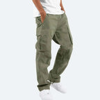 Men's Cargo Pants with Elastic Waistband & Relaxed Fit - Green Walking Pose