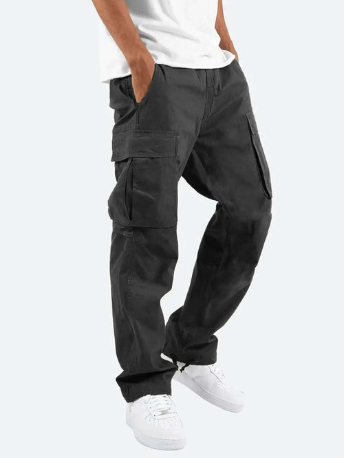 Black Men's Cargo Pants with Elastic Waistband & Relaxed Fit