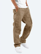 Brown Men's Cargo Pants with Elastic Waistband & Relaxed Fit