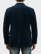 Blue Men's Classic Blazer in Ribbed Corduroy with Layered Vest & Notched Lapel — Jack - Back Detail