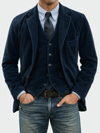 Blue Men's Classic Blazer in Ribbed Corduroy with Layered Vest & Notched Lapel — Jack