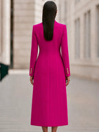 Rose Red Women's Coat Dress Set with Double-Breasted Coat & Belted Knit Dress - Back Full