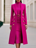 Women's Coat Dress Set with Double-Breasted Coat & Belted Knit Dress — Holly