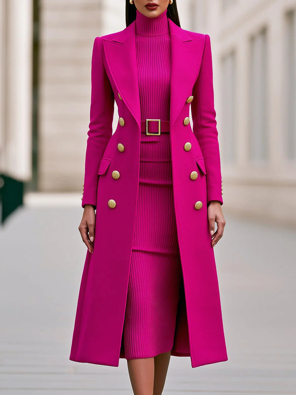 Women's Coat Dress Set with Double-Breasted Coat & Belted Knit Dress — Holly