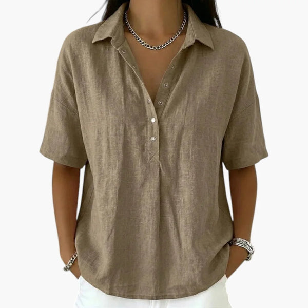 Women's Collared Blouse with Relaxed Fit & Short Sleeves — Georgia