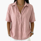 Pink Women's Collared Blouse with Relaxed Fit & Short Sleeves — Georgia