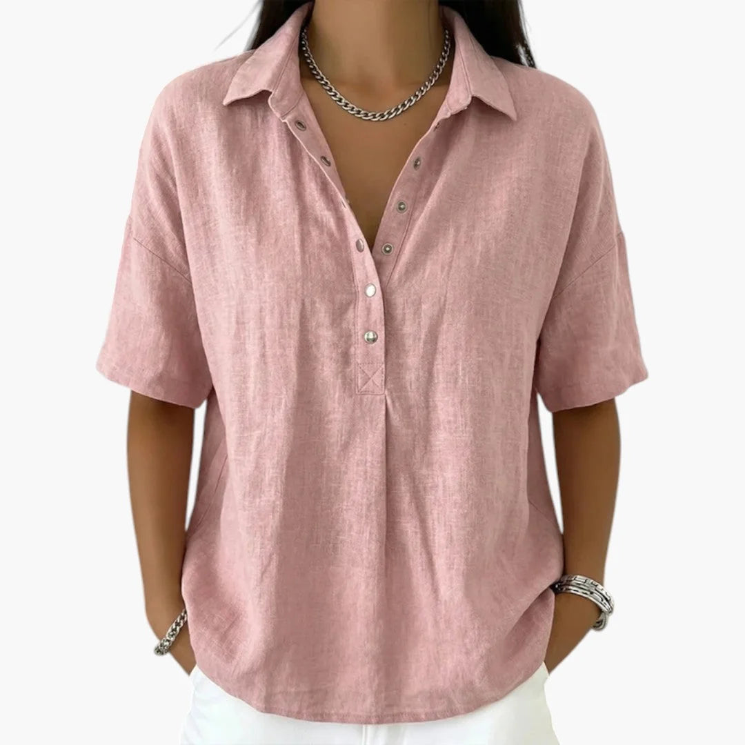 Pink Women's Collared Blouse with Relaxed Fit & Short Sleeves — Georgia