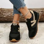 Black Women's Comfort Sneakers with Lace-Up Closure & Cushioned Sole — Gloria - Front Crossed Pose