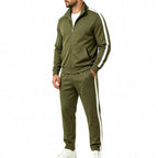 Men's Tracksuit Set with Zip-Front Jacket & Contrast-Stripe Jogging Pants - Side Profile Pose