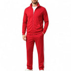 Vivid red Men's Tracksuit Set with Zip-Front Jacket & Contrast-Stripe Jogging Pants - Studio Front Stance