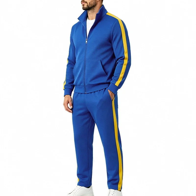 Men's Tracksuit Set with Zip-Front Jacket & Contrast-Stripe Jogging Pants