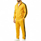 Yellow Men's Tracksuit Set with Zip-Front Jacket & Contrast-Stripe Jogging Pants — Alfie