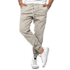 Beige Men's Cotton Casual Pants with Drawstring & Cuffed Jogger Fit — Daniel