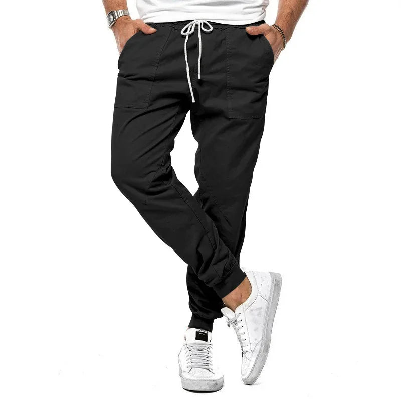 Black Men's Cotton Casual Pants with Drawstring & Cuffed Jogger Fit — Daniel