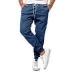 Denim Blue Men's Cotton Casual Pants with Drawstring & Cuffed Jogger Fit