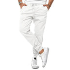White Men's Cotton Casual Pants with Drawstring & Cuffed Jogger Fit