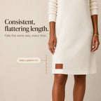 White Women's Cowl-Neck Sweater Dress with Relaxed Fit & Ribbed Knit — Erin - Hem Detail Length