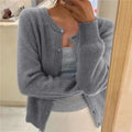 Women's Crew Neck Cardigan with Button Front & Relaxed Fit — Thea