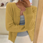 Yellow Women's Crew Neck Cardigan with Button Front & Relaxed Fit