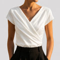 Women's Wrap Blouse with Draped Satin Front & Cap Sleeves — Francesca