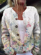 Style 4 Women's Embroidered Cardigan with Button-Front Ribbed Knit Detail - Worn Lifestyle