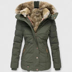 Green Women's Faux Fur Hooded Winter Coat with Zip Pockets