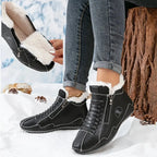 Blue Women's Winter Ankle Boots with Faux-Fur Lining & Cushioned Footbed — Reagan - Fur Cuff Detail Black