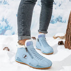 Blue Women's Winter Ankle Boots with Faux-Fur Lining & Cushioned Footbed