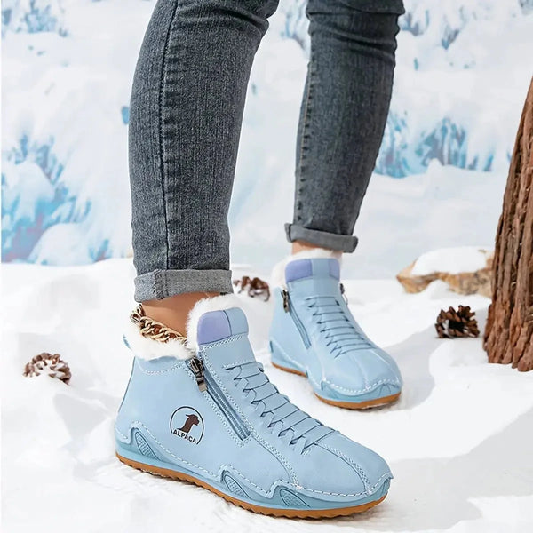 Blue Women's Winter Ankle Boots with Faux-Fur Lining & Cushioned Footbed