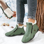 Green Women's Winter Ankle Boots with Faux-Fur Lining & Cushioned Footbed — Reagan