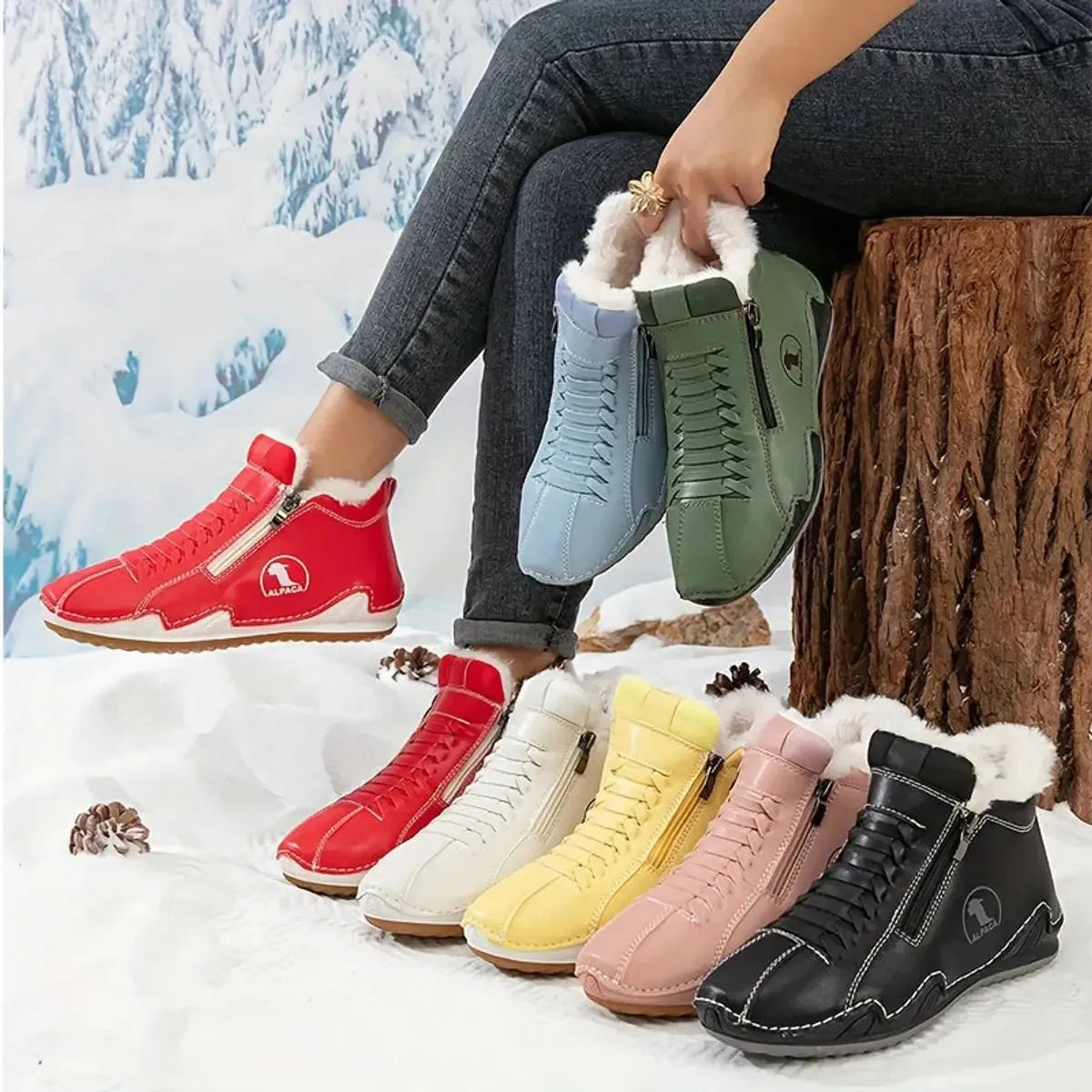 Pink Women's Winter Ankle Boots with Faux-Fur Lining & Cushioned Footbed — Reagan - Group Flatlay Colors