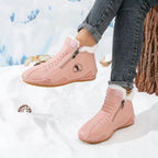Pink Women's Winter Ankle Boots with Faux-Fur Lining & Cushioned Footbed — Reagan - Side Step Pose