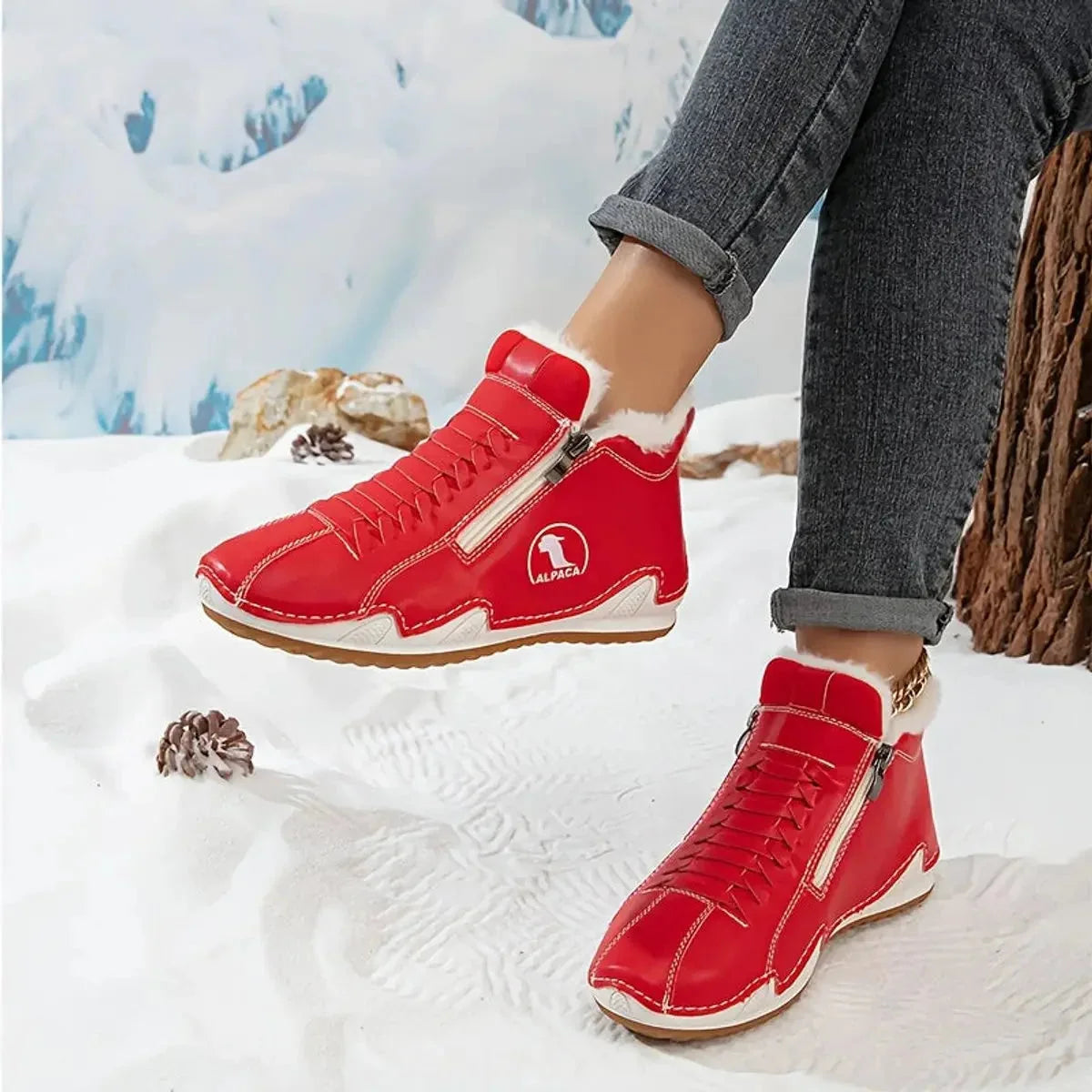 Pink Women's Winter Ankle Boots with Faux-Fur Lining & Cushioned Footbed — Reagan
