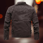 Men's Biker Jacket in Faux Leather with Zip Front & Multiple Pockets - Back Detail