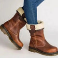 Women's Fleece-Lined Leather Winter Boots with Slip-On Design — Jada