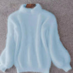 Blue Women's Turtleneck Sweater with Fluffy Knit & Relaxed Fit — Faye